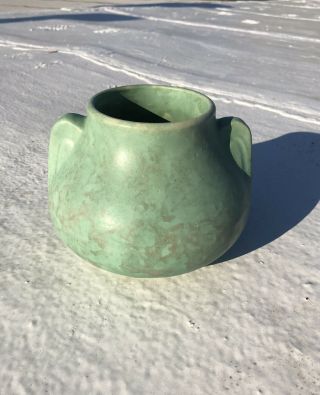 Vintage Brush Art Pottery Vase Matte Green Blended Glaze