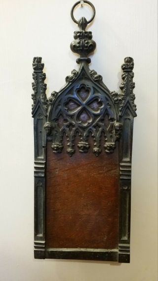 Antique Victorian Gothic Revival Cast Bronze & Oak Church / Chapel Hymn Board
