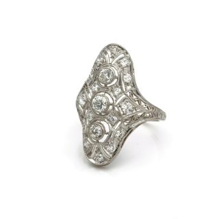 Antique Edwardian Platinum & Diamonds Filigree Shield Ring Size 3.  25 1061b - 8