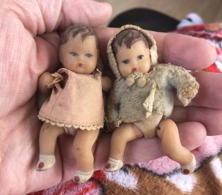 2 Old Vintage Rubber Baby Dolls (believed To Be German By Painted Faces & Shoes)