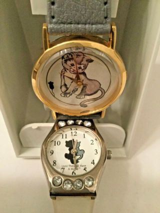 Vintage Floating Mouse W Cat Watch Never Removed From Box & 1 Cat Watch