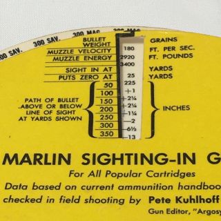 Vintage Marlin Sighting In Guide Slide Card Copyright 1956 Firearms