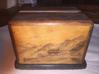 Vintage Wooden Signed Painted Cigarette Dispenser Box Approx.  5”x4”