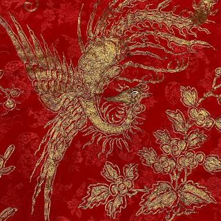 Antique Chinese Dragon Gold Metal Thread Embroidered Red Silk Tapestry Runner 6
