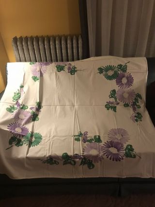 Vintage Square Tablecloth,  Purple And Green Flowers,  55”