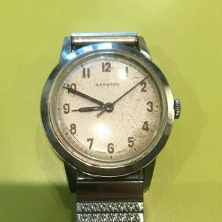 Vintage Mechanical Gents Swiss Made Garrard Wrist Watch Stainless Steel