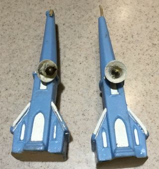 Set Of 2 Vtg Gurley Blue Spire Church W White Bell - Candle
