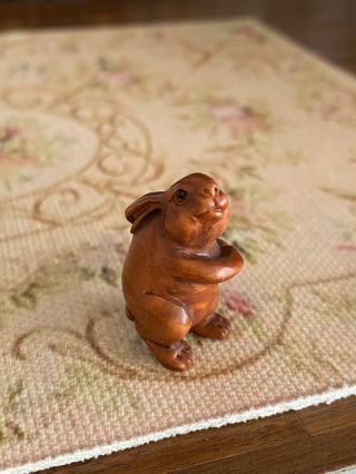Vintage Miniature Dollhouse 1:12 Hand Carved Wood Rabbit Woodland Animal Signed