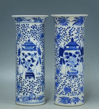 @ A Good @ Pair Antique 19th C Chinese Porcelain Blue And White Export Vases