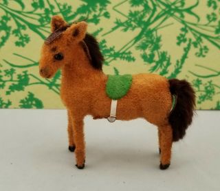 Kunstlerschutz Flocked Brown Horse - Green Saddle - W.  Germany - Vintage