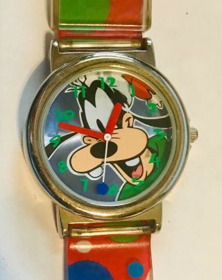 Vintage Disney Goofy Multi Color Watch Band Japan Movt.  Needs Battery Rare