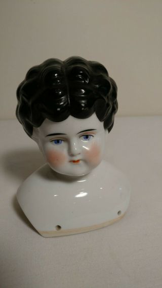 Antique German Porcelain Low Brow China Doll Head Toy - Turned Head 5 " X 4 "