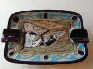 Vintage Colorful Handcrafted Ceramic Ashtray,  Made In Italy Hand Painted