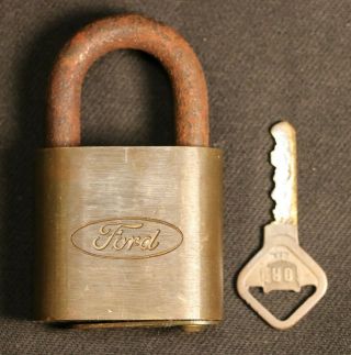 Vintage Brass Ford Padlock Lock With Key
