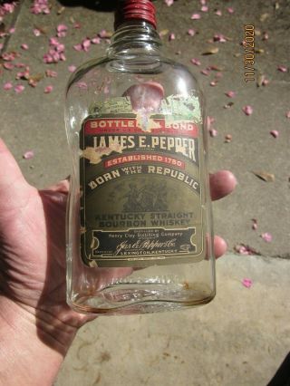 Vintage J.  E.  Pepper " Born With The Republic " Whiskey Bottle 1950 