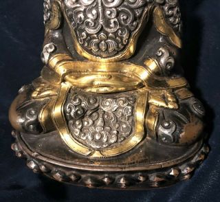 Very Fine ANTIQUE CHINESE TIBETAN BRONZE BUDDHA with SILVER & GOLD marked 4