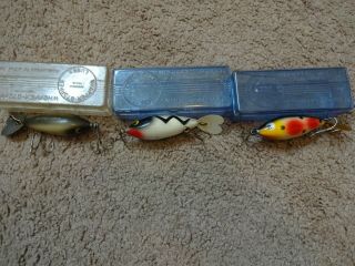 3 Vintage Whopper Stopper Lures In Plastic Cases