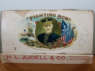 Big Antique Manila Cigar Box " Fighting Bob " Admiral Robley D.  Evans Litho Label