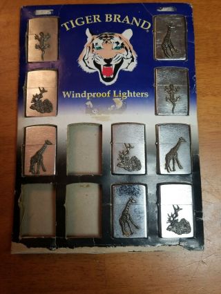 9 Vintage Tiger Brand Lighters On Store Display