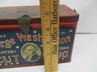 George Washington Cut Plug Tabacco Tin Container Lunch Pail with Clasp & Handle 3