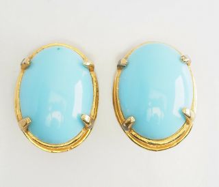 Vintage Gold Tone Metal Blue Glass Cabochon Clip On Earrings Kjl Kenneth J Lane