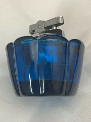 Vintage Rare Blue Viking Glass Cigarette Cigar Lighter Mid Century Modern Mcm
