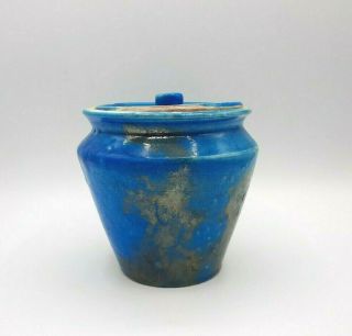 Vintage 2001 Studio Art Pottery Turquoise Blue Raku Jar With Lid Signed Avis