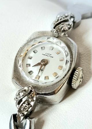 Vintage Lady Hamilton 14k White Gold With Diamonds Womens Watch