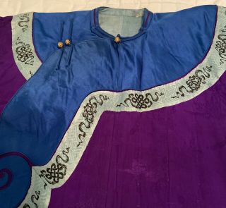 Antique Chinese Qing Dynasty Embroidered Silk Robe Blue Purple - 1920 2