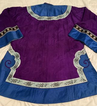 Antique Chinese Qing Dynasty Embroidered Silk Robe Blue Purple - 1920 3