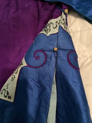 Antique Chinese Qing Dynasty Embroidered Silk Robe Blue Purple - 1920 5