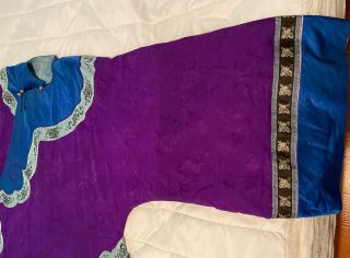 Antique Chinese Qing Dynasty Embroidered Silk Robe Blue Purple - 1920 6