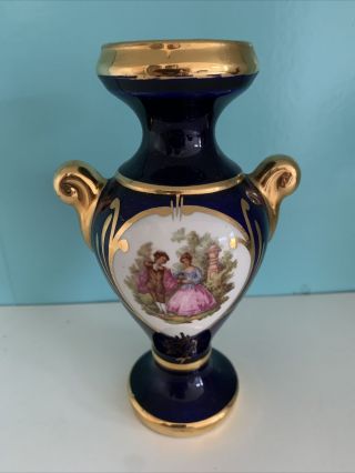Limoges Cobalt Blue And Gold Vintage Porcelain Vase