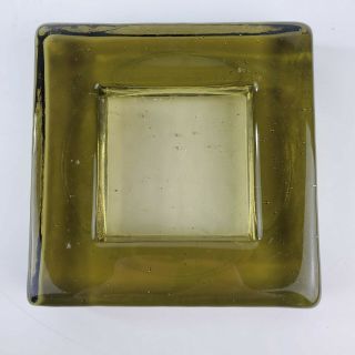 Vintage Heavy 6 " Square Block Green Glass Ashtray