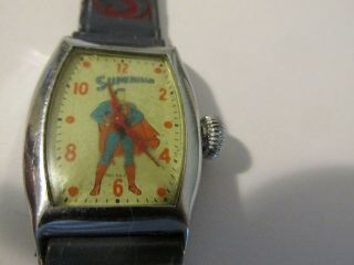 Rare Vintage Superman Running Wrist Watch On Leather Band