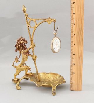 Antique French Gold Gilt Bronze,  Rampant Lion Pocket Watch Holder,