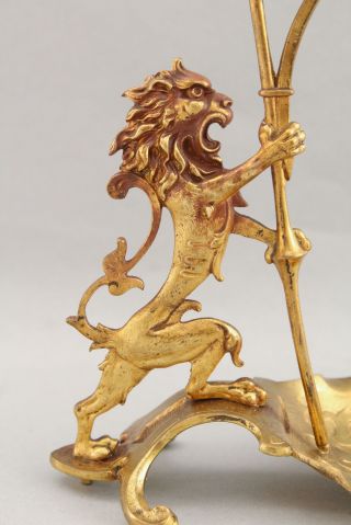 Antique French Gold Gilt Bronze,  Rampant Lion Pocket Watch Holder, 3