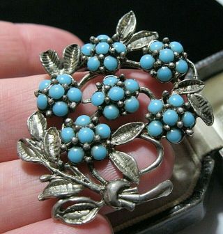 Vintage Jewellery Antique Art Deco Turquoise Glass Cabochon Brooch Shawl Pin