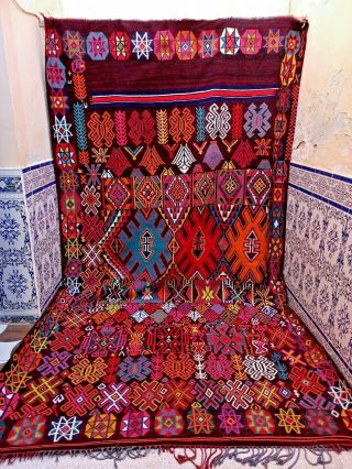 Vintage Moroccan Rug Handmade Kilim Old Rug Tribal Azilal Wool Berber 12 