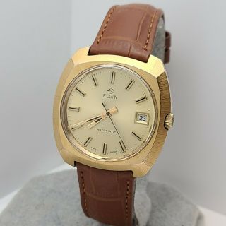 Vintage Elgin Men‘s Automatic Watch Fhf 908 17jewels Date Swiss Made 1970s