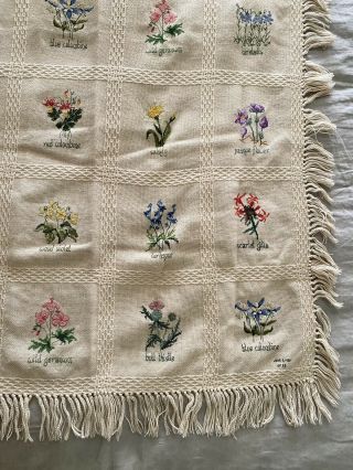 Vintage Needlepoint Hand Made Blanket Afghan Throw Couch Flora Botanical Plants