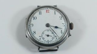 Antique Ww1 Sterling Silver Trench Watch 15 Jewels 1915
