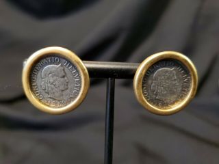 Vintage Signed Carolee Ancient Roman Coin Pierced Earrings No Backs
