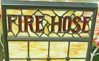 1920 ' s LEADED SLAG GLASS WINDOW FIRE HOSE THEATER HOTEL LOBBY FIREFIGHTING 2
