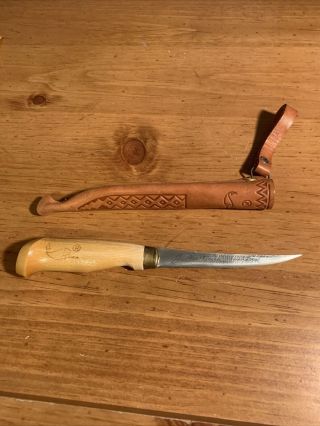 Vintage Rapala J Marttiini Finland Fish Filet Knife W Leather Sheath 4 " Blade