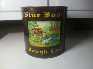 Vintage Blue Boar Rough Cut Tobacco Tin Advertising Great Graphics
