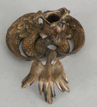 Antique Unique Bronze Double Winged Sea Serpent Dragon Chamberstick Candlestick