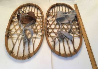 Vintage Wooden & Leather Snowshoes; 21 X 10.  5 Inches