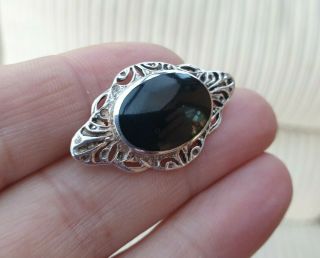 Stunning Vintage Hallmarked Jewellery Polished Onyx Sterling Silver Brooch Pin