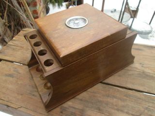 Vintage Walnut Pipe Tobacco Humidor Stand W/ Cooper Thermometer 8 Slots